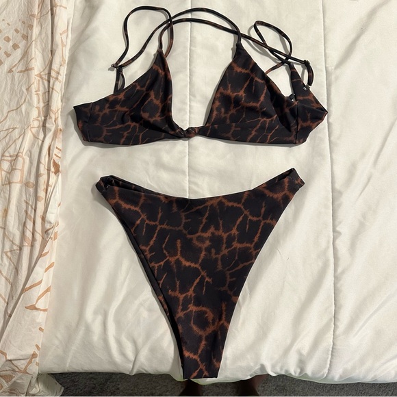 Skatie Other - Skatie Black and Brown Patterned Bikini Top & Bottom | Size M
